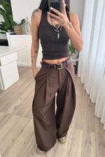 Anthe Geniş Pileli Pantolon Kahverengi - Görsel 2