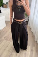 Anthe Geniş Pileli Pantolon Dark Kahve - Görsel 2