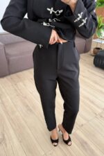 Şık Bağlantı Detaylı Ceket Pantolon Takım Siyah - Görsel 4