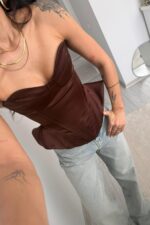 Mocha Balenli Korse Bluz - Görsel 3