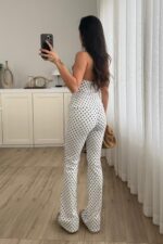 Boyundan Geçmeli Puantiyeli Bluz Takım Beyaz - Görsel 4
