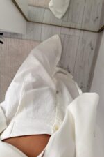 Alex Pileli Keten Pantolon Ekru - Görsel 3