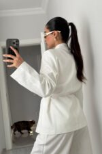 Lind Keten Beli Bağlamalı Ceket Ekru - Görsel 3