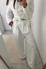 Çapraz Düğmeli Dantel Detaylı Takım Beyaz - Görsel 4