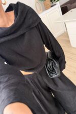 Madonna Yaka Desenli Takım Siyah - Görsel 3