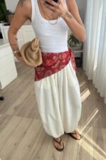 Şal Detaylı Şalvar Pantolon Ekru - Görsel 2