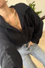 Gk V Yaka Oversize Gömlek Siyah - Görsel 2