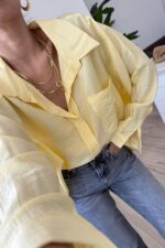 Gk V Yaka Oversize Gömlek Sarı - Görsel 2