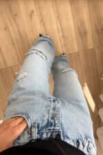 Dizi Yırtık Wide Leg Mavi Jean - Görsel 3