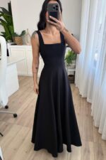 Evsa Kuşaklı Askılı Elbise Siyah - Görsel 2