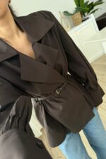 Balon Kol Kemerli Gömlek Kahverengi - Görsel 2