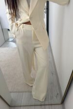 Dora Beli Bağlamalı Ceket Pantolon Takım Krem - Görsel 4