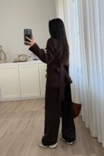 Dora Beli Bağlamalı Ceket Pantolon Takım Kahverengi - Görsel 4