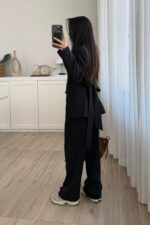 Dora Beli Bağlamalı Ceket Pantolon Takım Siyah - Görsel 5