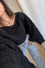 Büzgülü Transparan Bluz Siyah - Görsel 3