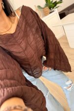 Büzgülü Transparan Bluz Kahverengi - Görsel 4