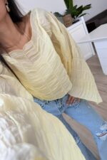 Büzgülü Transparan Bluz Sarı - Görsel 4