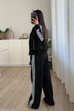 Janet Çizgili Hırka Eşofman Takım Siyah - Görsel 5