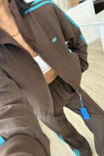 Janet Çizgili Hırka Eşofman Takım Kahverengi - Görsel 4