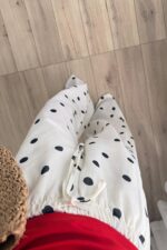 Büyük Puantiyeli Keten Pantolon Ekru Siyah - Görsel 2