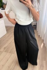 Geniş Paça Saten Pantolon Siyah - Görsel 2