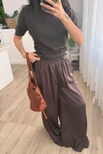 Geniş Paça Saten Pantolon Kahverengi - Görsel 2