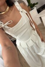 Kolları Bağlamalı Tasarım Bluz Beyaz - Görsel 2