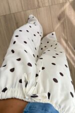 Büyük Puantiyeli Keten Pantolon Kahve Ekru - Görsel 2