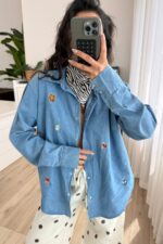 Denim Figürlü Gömlek Mavi - Görsel 2