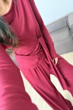 Buzzy Beli Bağlamalı Bluz Pantolon Takım Bordo - Görsel 3