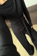 Buzzy Beli Bağlamalı Bluz Pantolon Takım Siyah - Görsel 3