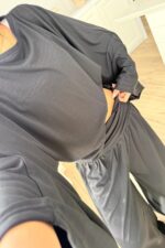 St Yarasa Kollu Beli Drapeli Pantolon Takım Siyah - Görsel 3