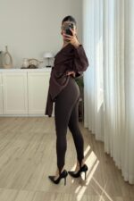 Topuktan Geçmeli Tayt Kahverengi - Görsel 3