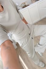 Beli Çapraz Bağlamalı Tişört Pantolon Takım Taş - Görsel 2