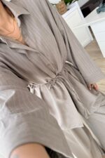 Çizgili Nubuk Gömlek Pantolon Takım Taş - Görsel 3