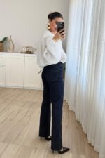 Kesik Paça İspanyol Lacivert Jean - Görsel 4