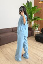 Denim Görünümlü Gömlek Pantolon Takım Açık Mavi - Görsel 4