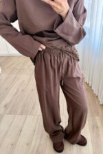 Asimetrik Dantel Detaylı Pantolon Takım Kahverengi - Görsel 2