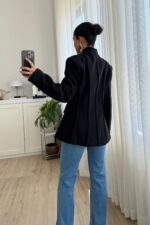 Nervurlu Yakasız Ceket Siyah - Görsel 3