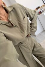 Çıtçıtlı Gömlek Kemerli Şalvar Pantolon Takım Haki - Görsel 4