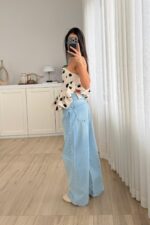 Beli İpli Geniş Paça Açık Mavi Jean - Görsel 4