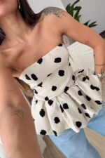 Benekli Straplez Balon Bluz Krem - Görsel 3