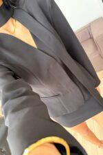 Nesh Yakasız Ceket Mini Etek Takım Siyah - Görsel 3