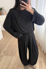 Modal Kumaş Uzun Kollu Şalvar Takım Siyah - Görsel 2