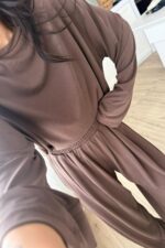 Modal Kumaş Uzun Kollu Şalvar Takım Kahverengi - Görsel 4