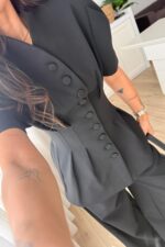 Ous Kısa Kol Belden Oturtmalı Pantolon Takım Siyah - Görsel 3