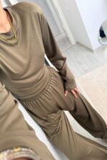Beli Ayarlanabilir Uzun Kollu Bluz Eşofman Takım Haki - Görsel 4