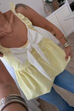 Fiyonk Detaylı Puantiyeli Balon Bluz Sarı - Görsel 3