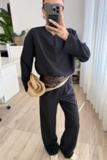 Gant V Yaka Bluz Pantolon Takım Siyah - Görsel 2