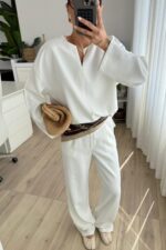 Gant V Yaka Bluz Pantolon Takım Beyaz - Görsel 2